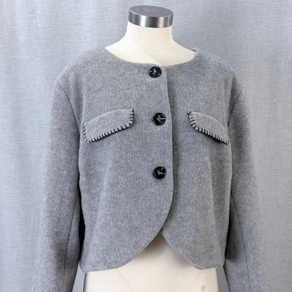 4th & Reckless Mable Gray Wool Blend Cropped Jacket Contrast Stitch XL